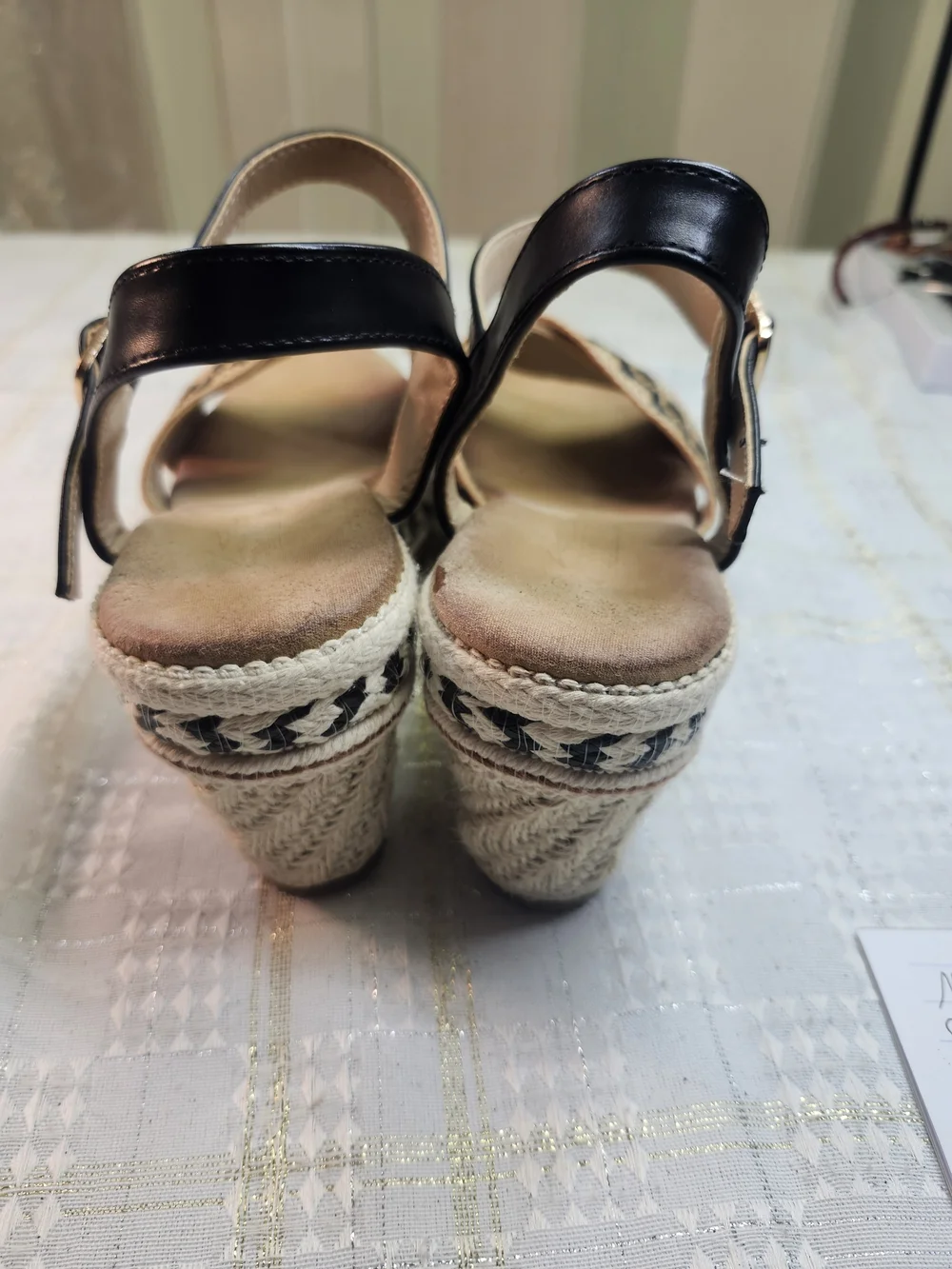Braided Espadrille Wedge Sandals - Black and Natural
